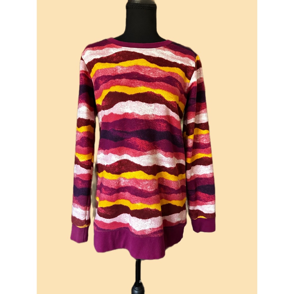 Lands End Serious Sweats Tunic Sweatshirt XS 2-4 Wavy Stripe Berry Pink Yellow